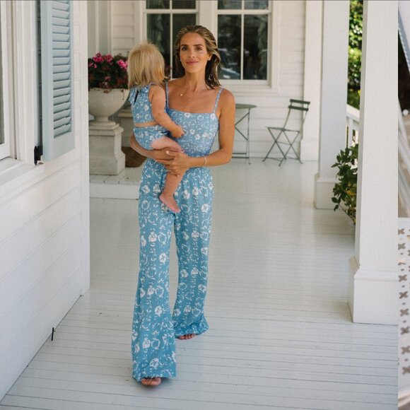 Hermoza Textured Blue and White Wide Leg Nora Pants - Picture 1 of 7